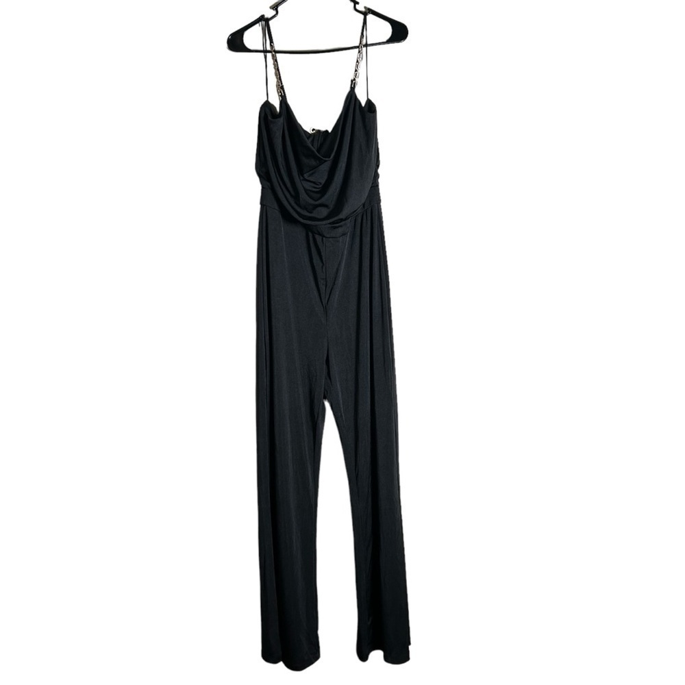 Jason Wu Emmett Black Cowl Neck Wide Leg Jumpsuit Gold Rhinestone Straps L - Picture 3 of 16